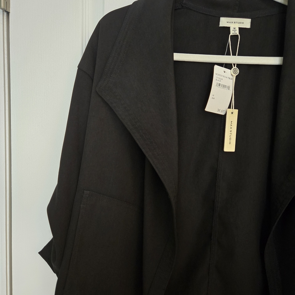Max Studio Black Open-Front Draped Jacket - Picture 3 of 4